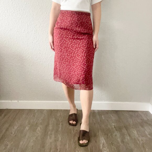 Vintage red floral midi skirt - Picture 1 of 11